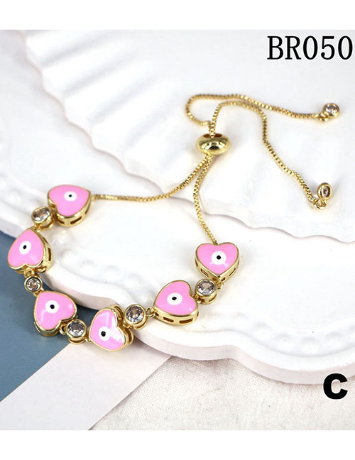 Fashion Pink Bracelet With Copper And Diamond Dripping Oil Love Eyes