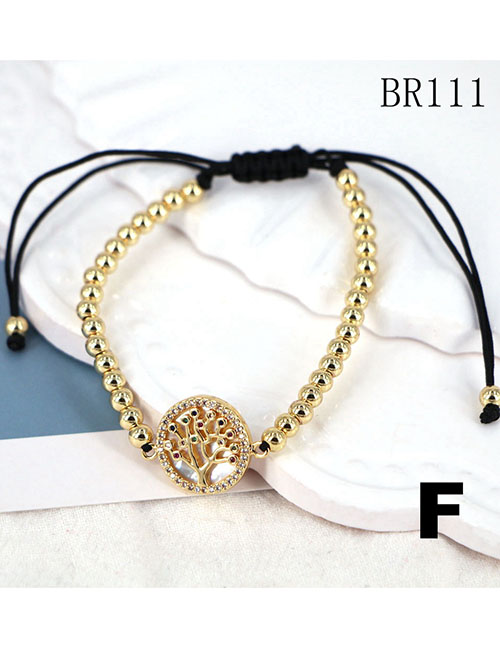 Fashion Br111-f Copper Inlaid Zirconium Tree Of Life Beaded Pull Bracelet