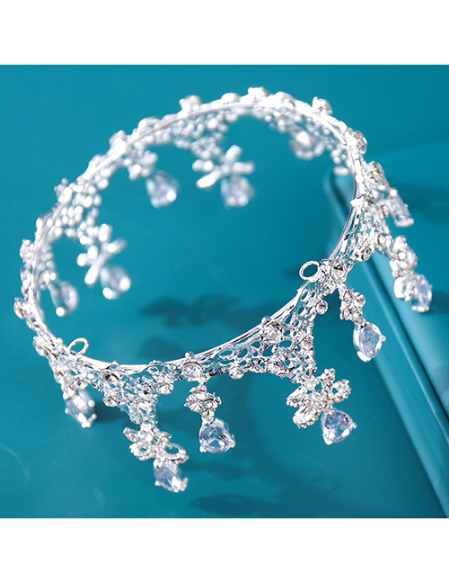Fashion Zircon Silver Large Metal Geometric Crown With Diamonds