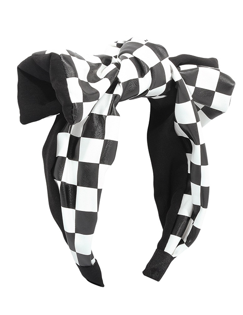 Fashion Checkerboard Bow Fabric Checkerboard Bow Wide Brim Headband