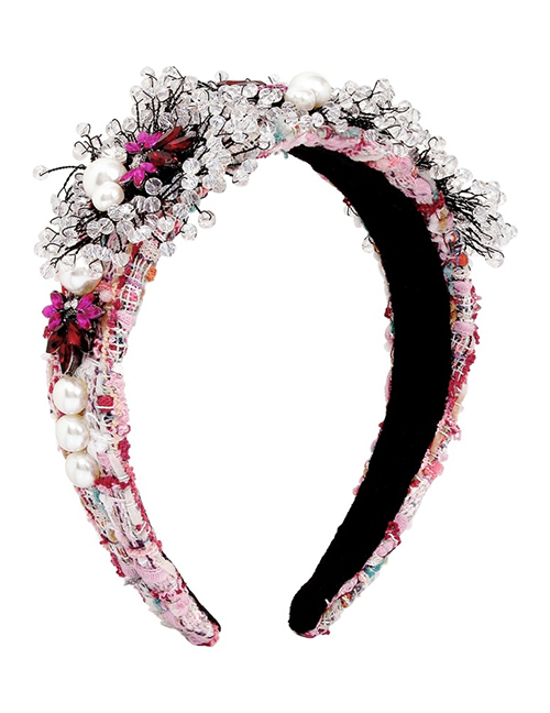 Fashion Pink Fabric Diamond-studded Geometric Wide-brimmed Headband