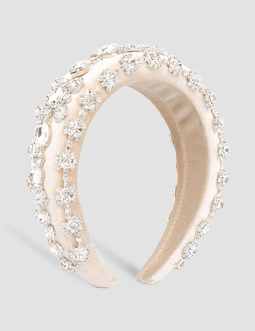 Fashion Beige Fabric Diamond-studded Geometric Wide-brimmed Headband