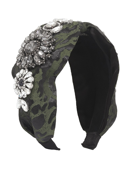 Fashion Dark Green Fabric Wide-brimmed Headband With Diamonds