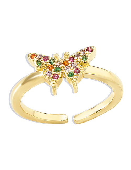 Fashion Color Butterfly Copper Inlaid Zirconium Butterfly Open Ring