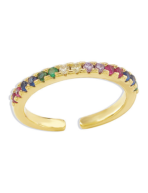 Fashion Colored Diamonds Copper Inlaid Single Row Color Zirconium Open Ring