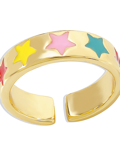 Fashion Color Stars Copper Inlaid Zirconium Drop Oil Star Ring