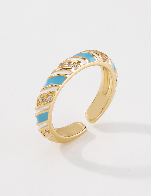 Fashion Blue Copper Inlaid Zirconium Geometric Drip Ring