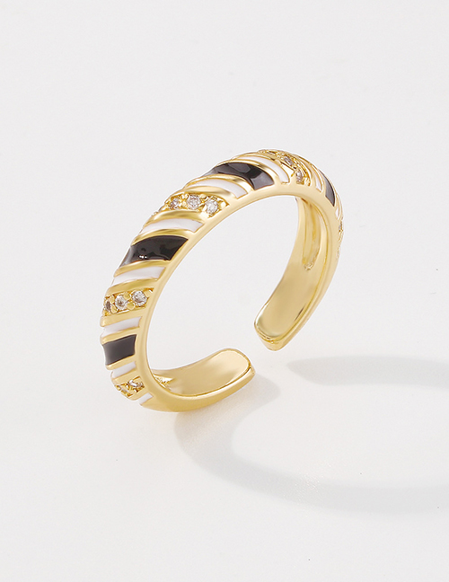 Fashion Black Copper Inlaid Zirconium Geometric Drip Ring