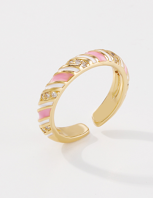 Fashion Pink Copper Inlaid Zirconium Geometric Drip Ring