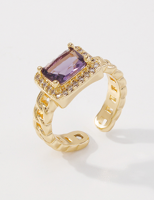 Fashion Purple Diamond Copper Inlaid Square Zirconium Open Ring