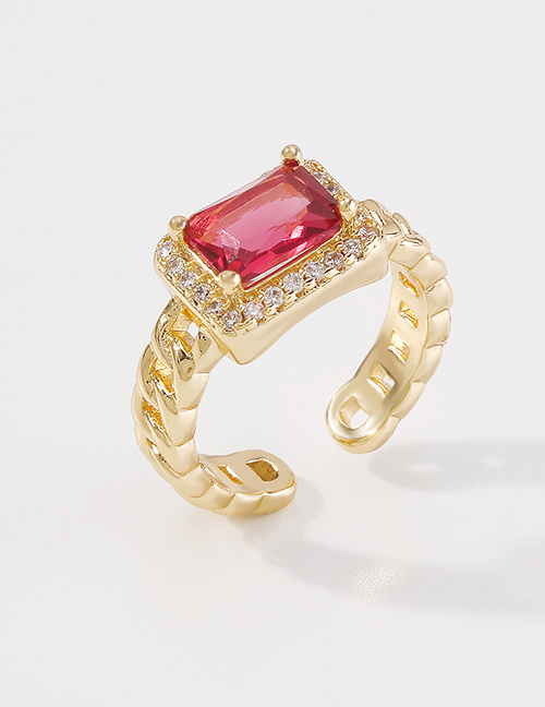 Fashion Red Diamond Copper Inlaid Square Zirconium Open Ring