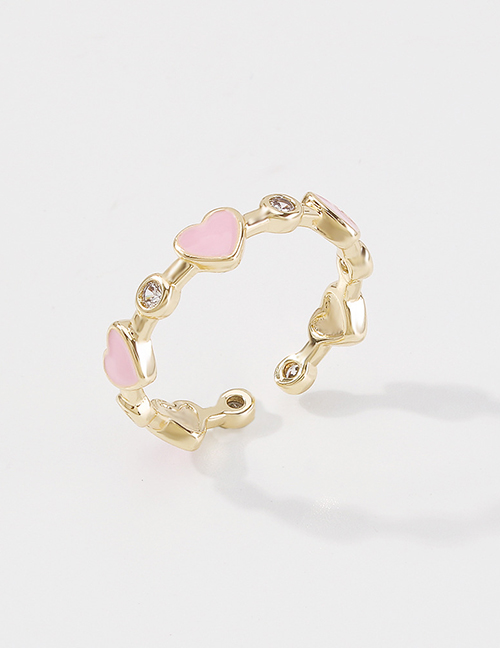 Fashion Pink Bronze Diamond Drop Oil Love Heart Ring