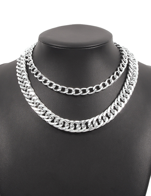Fashion White K Alloy Geometry Thick Chain Double Necklace