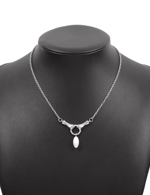 Fashion Silver Alloy Geometric Ring Hanging Pearl Necklace