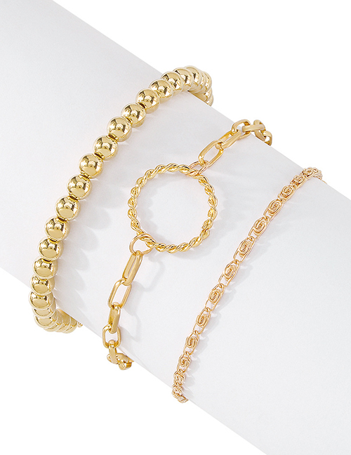 Fashion Gold Alloy Geometric Beaded Ring Bracelet Set