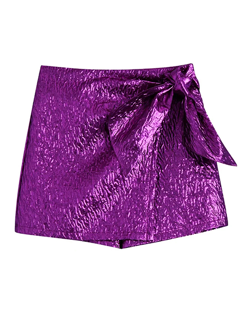 Fashion Purple Shiny Culottes With Bow