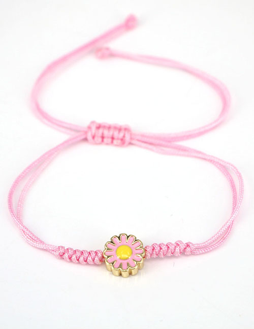 Fashion Pink Copper Dripping Oil Chrysanthemum Braided Bracelet