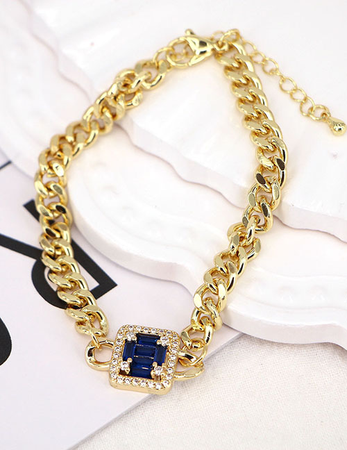 Fashion Blue Gold-plated Copper And Diamond Geometric Bracelet