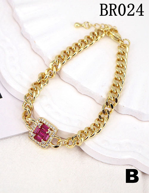 Fashion Rose Red Gold-plated Copper And Diamond Geometric Bracelet