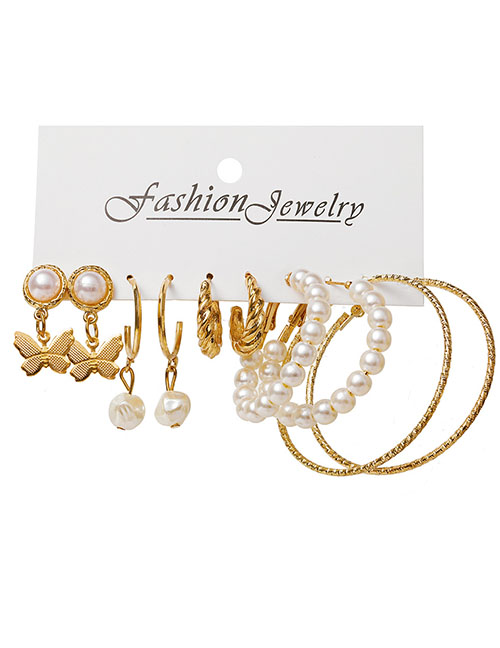 Fashion 3# Alloy Butterfly Pearl Earring Set