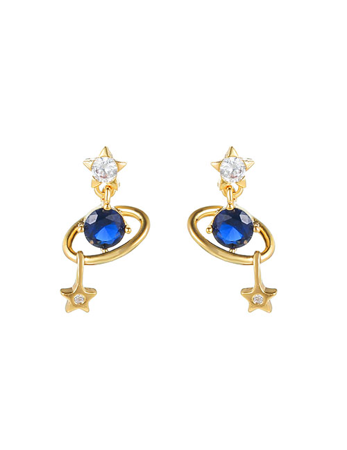 Fashion Stars Golden Bronze Diamond Star And Moon Stud Earrings
