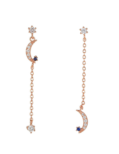 Fashion Moon Rose Gold Copper And Diamond Moon Earrings