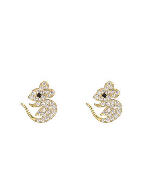 Fashion Mouse Copper And Diamond Mouse Stud Earrings