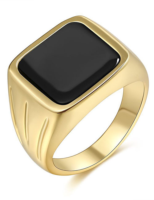 Fashion Black Brass Geometric Square Ring