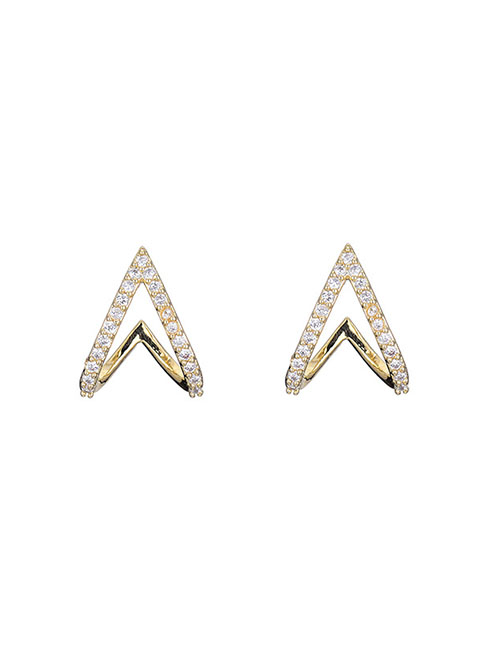 Fashion Gold Copper And Diamond V-shaped Earrings