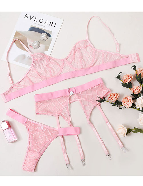 Fashion Pink Three-piece Mesh And Girdle Underwear