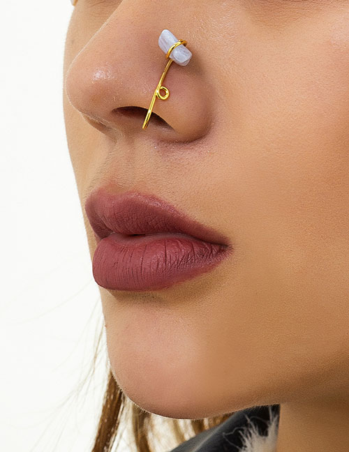 Fashion Ten Gold + Light Blue 0021 Metal Geometric Irregular Piercing Nose Nail