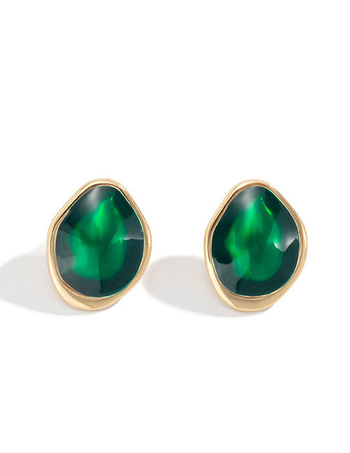 Fashion Section One-gold + Green 2461 Alloy Geometric Irregular Earrings