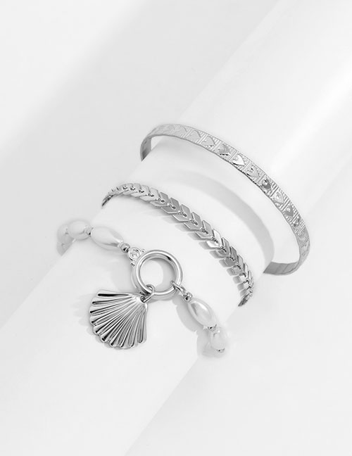 Fashion White K Metal Pearl Scallop Geometric Bracelet Set