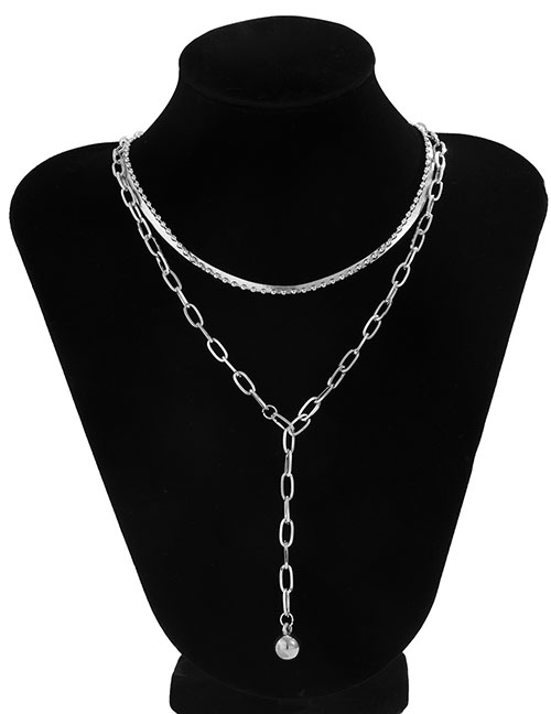 Fashion White K Metal Hanging Ball Snake Bone Chain Necklace