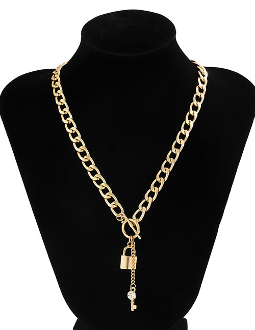 Fashion Two Gold Alloy Gold Lock Ot Buckle Necklace