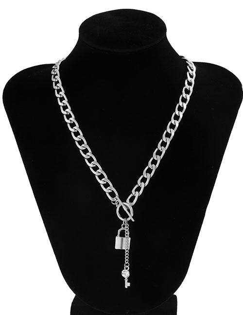 Fashion Two White K Alloy Gold Lock Ot Buckle Necklace