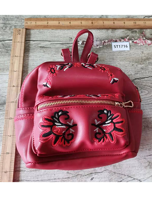 Fashion Red Geometric Pu Embroidered Backpack