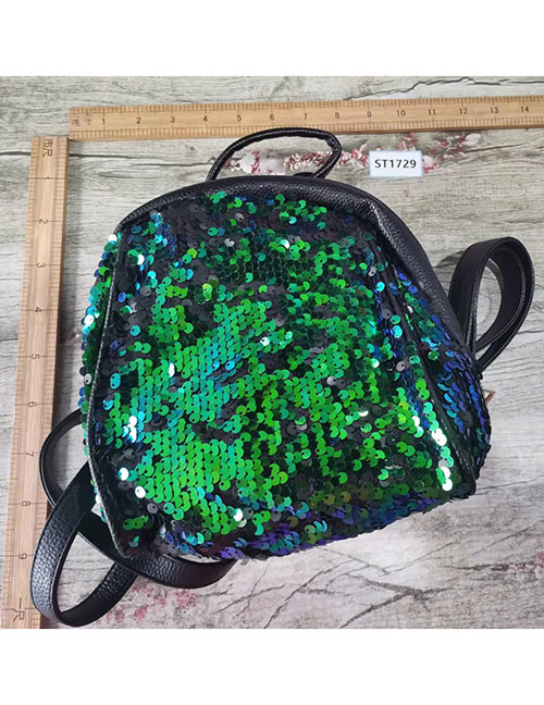 Fashion Green Sequined Bulky Backpack