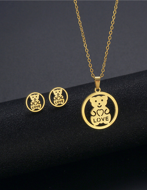 Fashion Tz70 (gold) Stainless Steel Geometric Bear Necklace And Earring Set