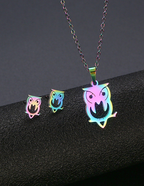 Fashion Tz56(color) Stainless Steel Owl Earrings Necklace Set