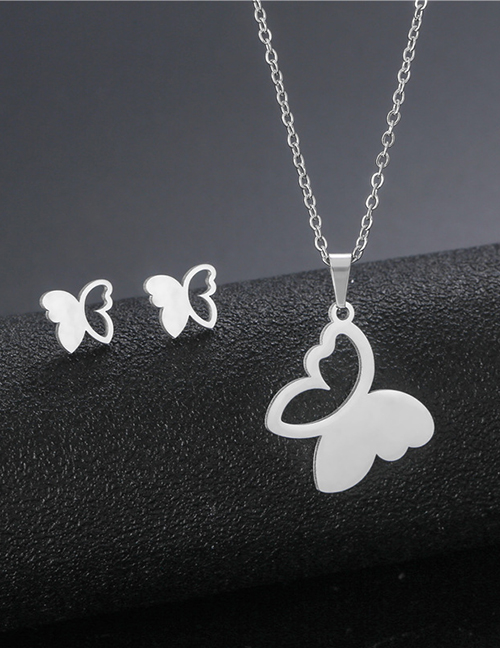 Fashion Tz229 (silver) Stainless Steel Butterfly Stud Necklace Set
