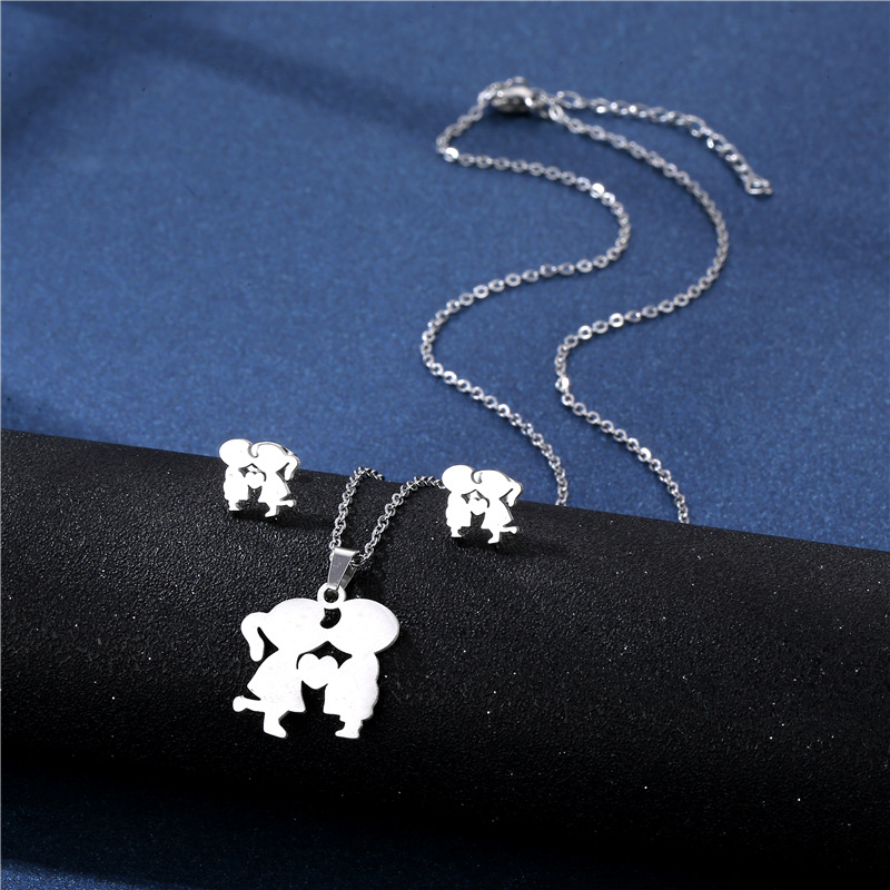 Fashion Silver Stainless Steel Couple Necklace And Earring Set