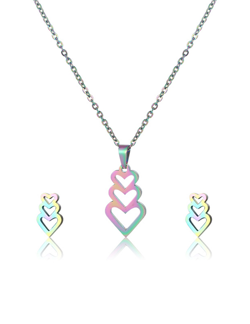 Fashion Color Stainless Steel Colorful Love Necklace Earrings Set