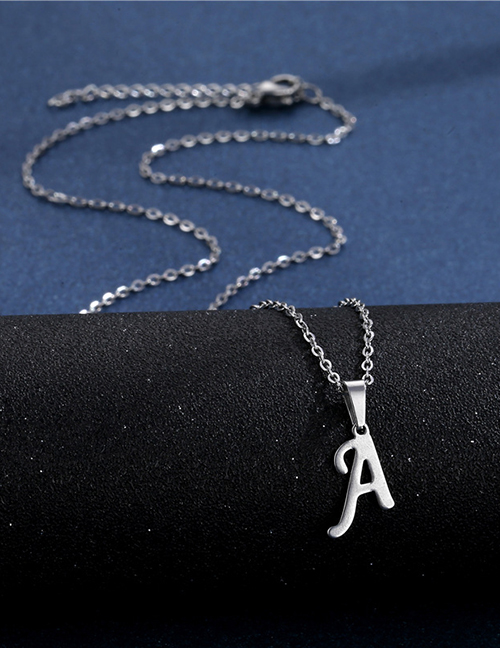 Fashion A Stainless Steel Glossy 26 Letter Necklace