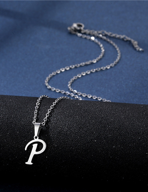Fashion P Stainless Steel Glossy 26 Letter Necklace