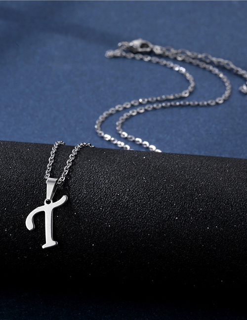 Fashion T Stainless Steel Glossy 26 Letter Necklace