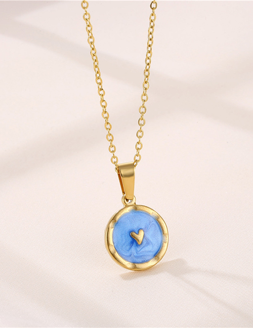 Fashion Gold Titanium Steel Love Heart Dripping Oil Medal Necklace