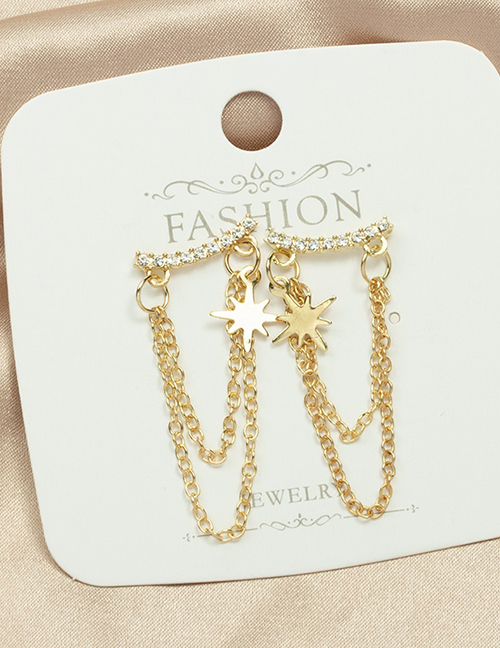 Fashion Gold Alloy Diamond-studded Moon Star Chain Earrings