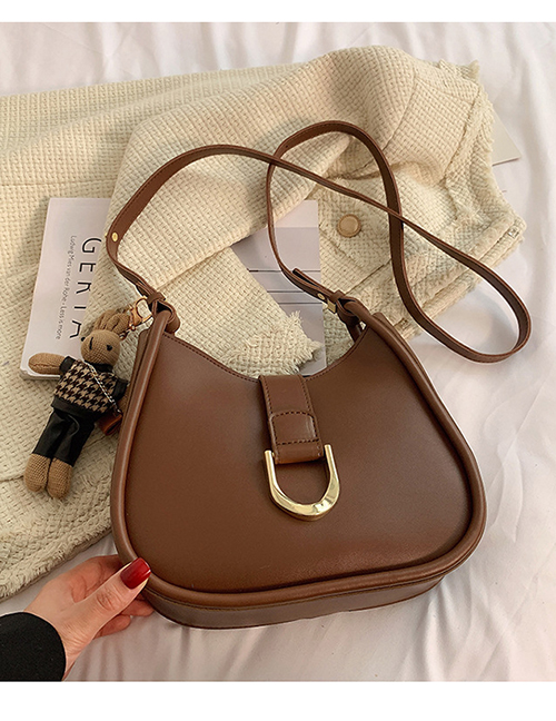 Fashion Brown + Pendant Pu Large Capacity Bucket Bag