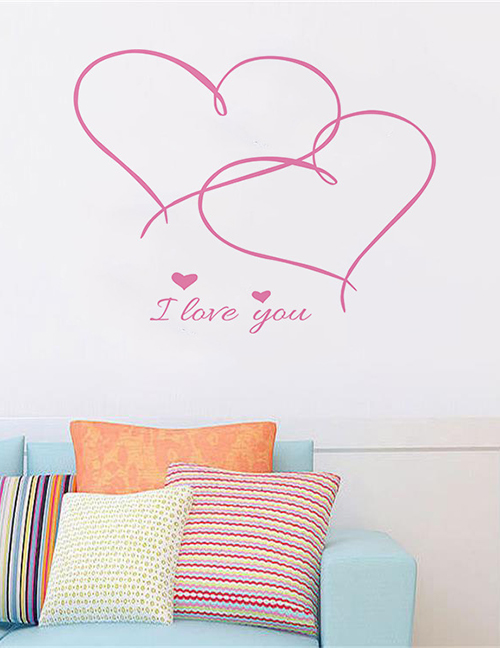 Fashion 42*35cm Pink Pvc Double Heart Letter Wall Sticker
